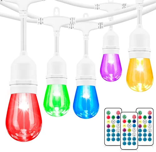 Vista 10 de Mlambert Luces de patio al aire libre de 48 pies, impermeables, regulables con control remoto, cadena de luces LED RGB Cafe con 15 bombillas Negro