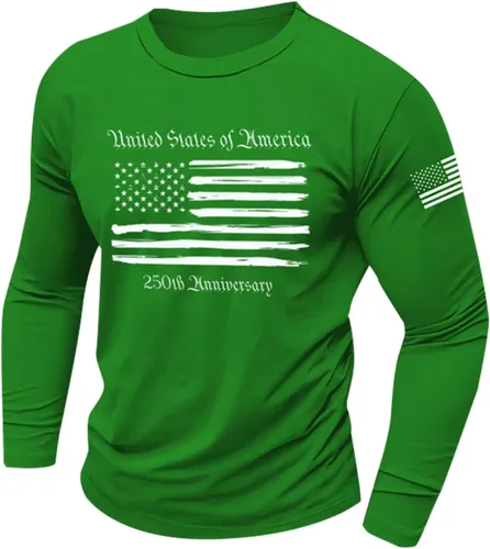 Vista 12 de GOKKILRW 250th Anniversary - Camiseta de manga larga para hombre, cuello redondo, elástica, vintage, ajuste muscular, camiseta deportiva