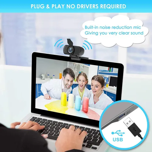 Vista 6 de Cámara web XPCAM HD 1080p con micrófono, cámara web USB para computadora portátil y PC Webcam with Cover/Tripod,110°FOV Wide Angle,Plug and Play