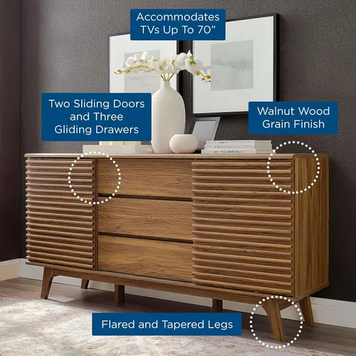 Vista 11 de Modway Render - Mueble moderno de mediados de siglo para mesa de bufé o TV de 160 cm, color nogal