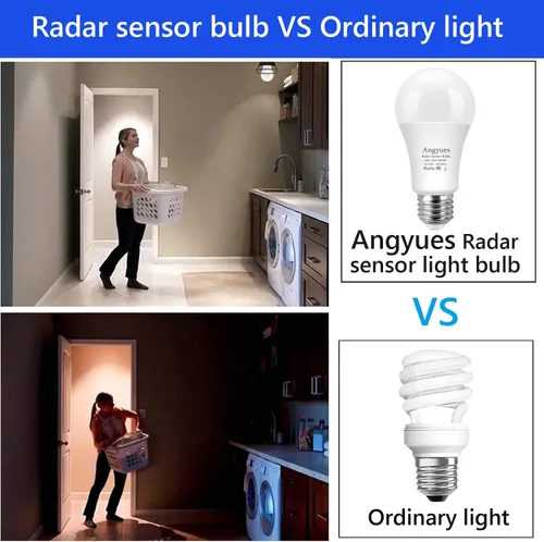 Vista 5 de Bombilla con sensor de movimiento radar, rango de detección ajustable de 12 W (equivalente a 100 W) A19 con detección de movimiento para exteriores