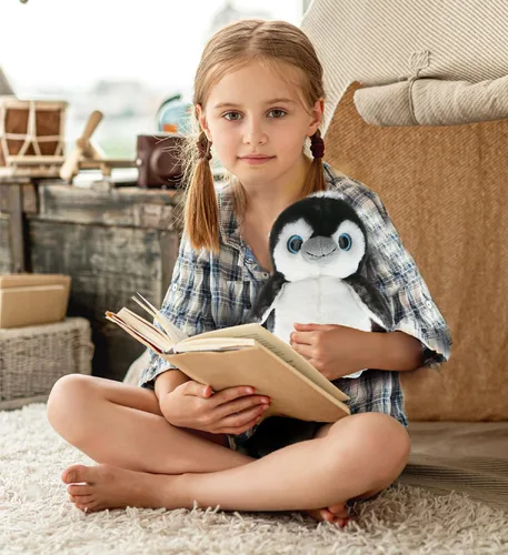 Vista 7 de DolliBu Peluche de pingüino gris, juguete de pingüino de peluche súper suave, animales marinos abrazables, relleno de felpa, lindo juguete esponjoso