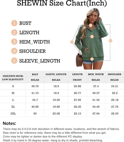 Vista 6 de SHEWIN - Sudadera casual con capucha de manga larga, con botones y cordón para mujer, holgada y con bolsillo