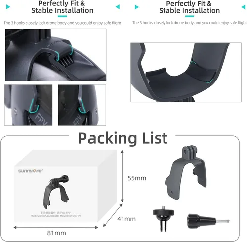 Vista 9 de Soporte adaptador de montaje compatible con DJI FPV Soporte de montaje Searchlight Gopro Pocket 2 Cámara Drone Accesorios