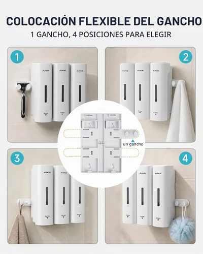 Vista 3 de AIKE Dispensador de champú y acondicionador de ducha de 3 cámaras para baño Blanco