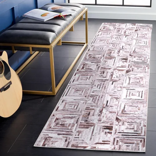Vista 2 de SAFAVIEH Colección de alfombras lavables de piel sintética, alfombra de pasillo de 2 pies 6 pulgadas x 8 pies, beige y marrón, antideslizante