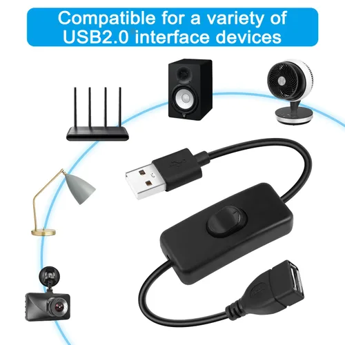 Vista 4 de Cable de extensión USB, 4 unidades, 5 V, macho a hembra, extensor con interruptor, adecuado para ventilador USB de 5 V, tira LED, lámpara