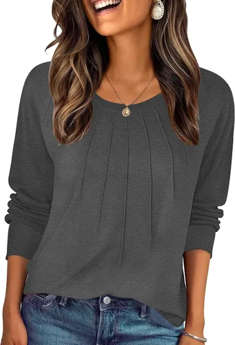 Vista 22 de Zeagoo Blusas de otoño para mujer, camisas de manga larga, blusas casuales de algodón, blusas plisadas elegantes 2025