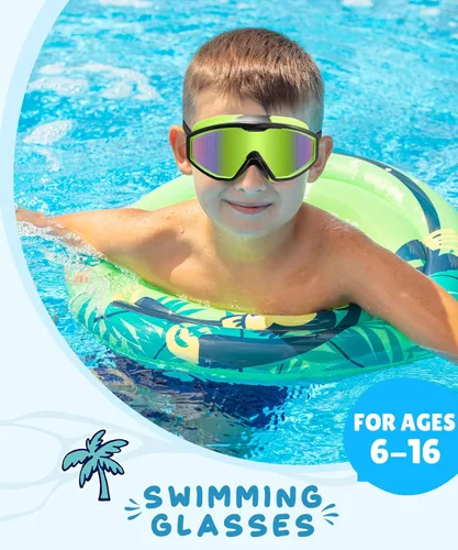 Vista 2 de NSSIW Gafas de natación para niños, antiniebla, sin fugas, con clip para la nariz, tapones para los oídos para niñas, niños y jóvenes, 6-14, paquete