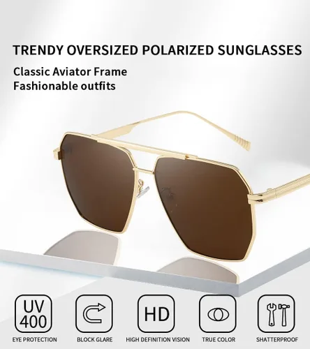 Vista 3 de Dollger Lentes de sol cuadrados de gran tamaño para mujeres y hombres, polarizados, estilo aviador, lentes de sol grandes retro