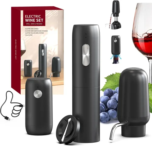 Vista 9 de CIRCLE JOY Aireador de vino eléctrico con base de almacenamiento, sacacorchos y tapón de vino al vacío, regalo de elefante blanco para amantes