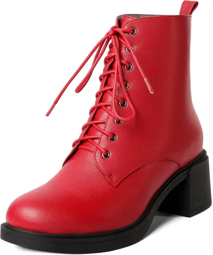 Vista 84 de ROSERWISH Botas altas de tacón bajo y grueso para mujer, con cordones, cómodas, modernas, con puntera redonda, de 2.5 pulgadas