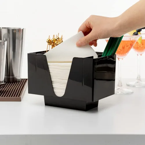 Vista 5 de Restaurantware Bar Lux - Servilletero rectangular de plástico negro de 7.9 x 5.5 pulgadas, 1 organizador de 3 compartimentos, de plástico negro