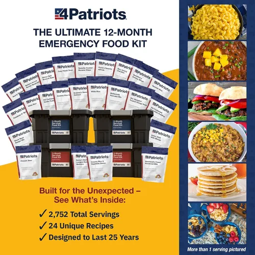 Vista 2 de 4Patriots Kit de Alimentos para Supervivencia de 1 Año: Suministro de Alimentos de Emergencia Diseñado para Durar 25 Años, 2,752 Porciones