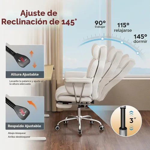 Vista 5 de DEVAISE Silla ejecutiva ergonómica de cuero para oficina en casa con reposapiés, cómoda silla de escritorio reclinable grande y alta con soporte