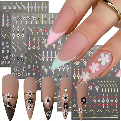Vista 8 de French Line - Calcomanías para arte de uñas, holográficas 3D, autoadhesivas, con cadenas de líneas onduladas con purpurina occidental colorida