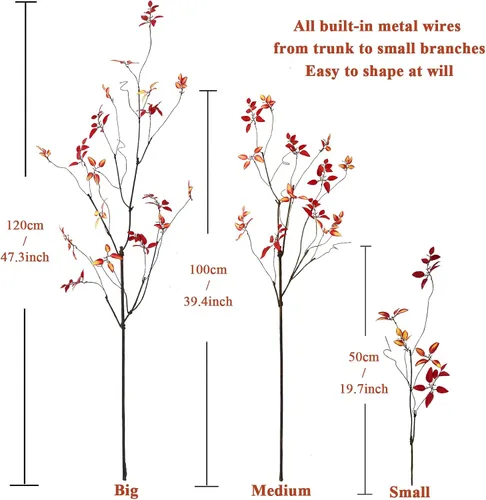 Vista 10 de 3 ramas de árbol de imitación para decoración de jarrones (rojo)
