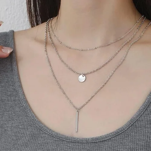 Vista 2 de VQGRIXZCE Collar delicado triple de plata de ley S925 multicapa para mujer, regalo de joyería