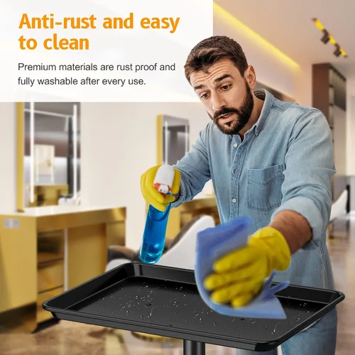 Vista 6 de Bandeja de salón con ruedas - Bandeja de tatuaje de aluminio premium con ruedas - Bandeja rodante ajustable para servicio de salón, carrito