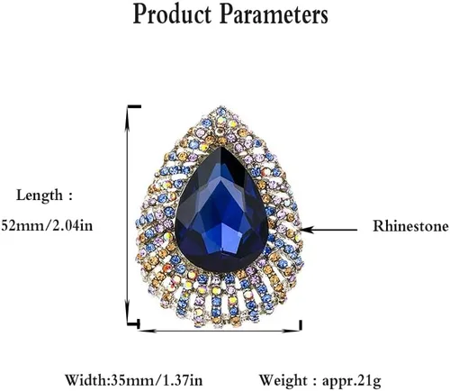 Vista 6 de Broche de lágrima de diamantes de imitación para mujeres y niñas, cristales coloridos de moda, color azul, circonita cúbica, broches de gota