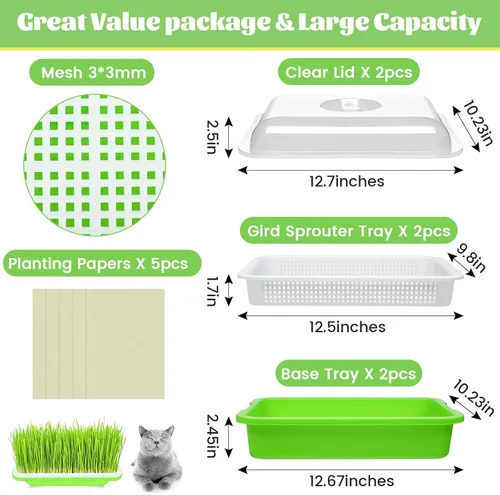 Vista 2 de Legigo Paquete de 2 Bandejas Germinadoras de Semillas con Tapas - Bandeja de Germinación de Cultivo Sin Suelo, Bandejas de Cultivo de Microvegetales