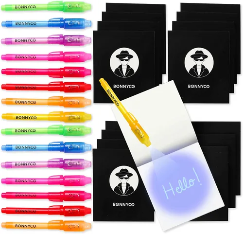 Vista 14 de BONNYCO - Bolígrafo de tinta invisible y cuaderno; paquete de 16 unidades de recuerdos de fiesta de dinosaurios para niños; suministros para fiestas