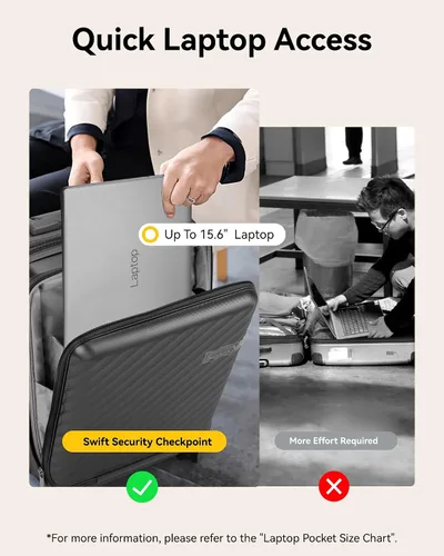 Vista 5 de KVF - Maleta de mano con compartimento frontal y portavasos, maleta rígida de policarbonato expandible con bolsillo frontal