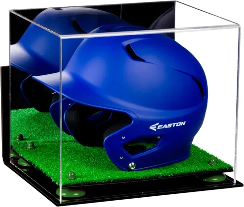 Vista 123 de Better Display Cases Vitrina acrílica para casco de bateo de béisbol con espejo, elevadores rosados, montaje en pared y base de espejo (V22/A012)