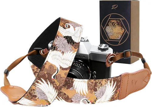 Vista 28 de Padwa Lifestyle Helios Moon God - Correa para cámara de 2 pulgadas, doble capa, extremos de piel vacuna, correas de cámara para fotógrafos, tejido