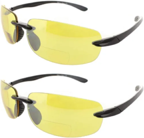 Vista 2 de 2 pares de lentes de sol bifocales sin montura para hombres y mujeres, lentes de sol para conducción nocturna, color amarillo y ahumado