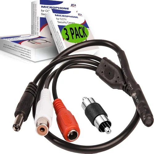 Vista 10 de Micrófono CCTV con preamplificador RCA Audio Out 12V DC — Ganancia ajustable — para cámaras DVR/NVR e IP (1 paquete)