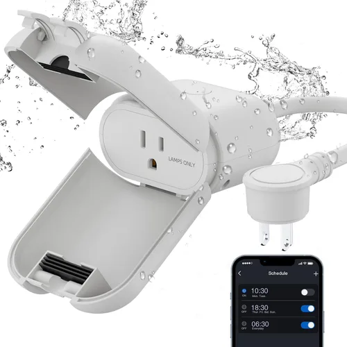 Vista 12 de ELEGRP PQR11 Enchufe inteligente para exteriores con regulador de intensidad impermeable IP66, enchufe WiFi inteligente compatible con Alexa
