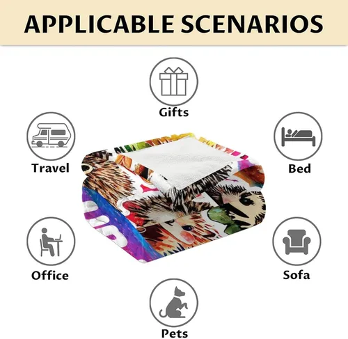 Vista 6 de Manta de erizo personalizada con nombre, 80 x 60 pulgadas, bonita manta para niñas, niños, mantas coloridas y suaves para cama, sofá y viajes Erizo