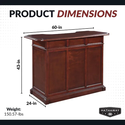 Vista 2 de Hathaway Ridgeline - Juego de bar para el hogar de 5 pies con almacenamiento, caoba