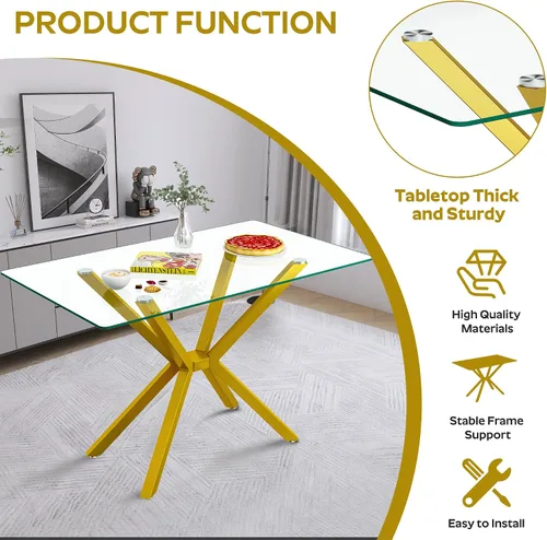 Vista 5 de Mesa de comedor de 7 piezas de 47 pulgadas con 6 sillas de piel sintética, juego de mesa de comedor moderno para 6, mesa de cocina rectangular