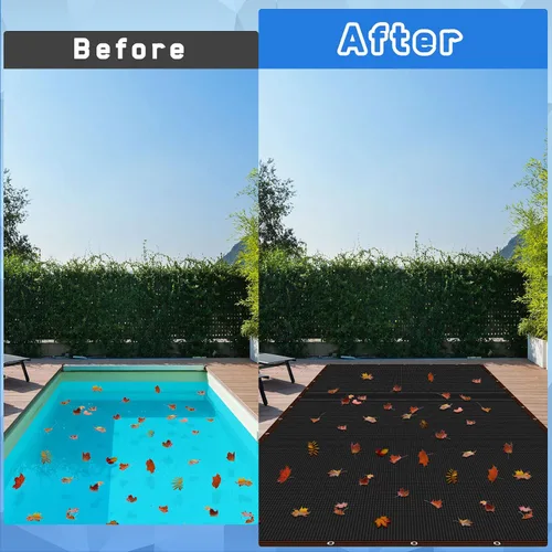 Vista 4 de Riakrum Cubierta de red de hojas de piscina de 20 x 40 pies, rectangular, color negro, cubierta de malla para estanque para piscinas enterradas que