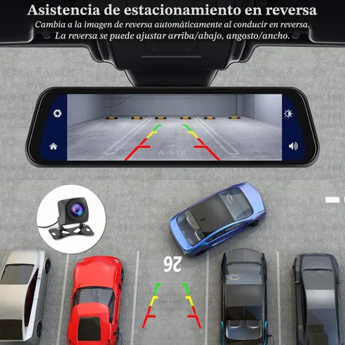 Vista 6 de Cámara de espejo retrovisor con Carplay y Android Auto, 9.66 pulgadas 1080P espejo Dash Cam frontal y trasera con control de voz