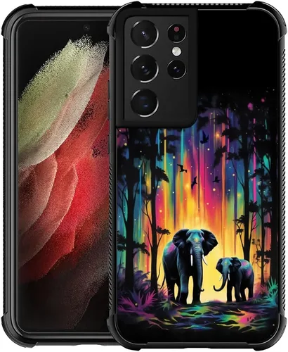 Vista 77 de Funda compatible con Samsung Galaxy S21, diseño de elefantes africanos, diseño increíble a prueba de golpes, antiarañazos, carcasa trasera