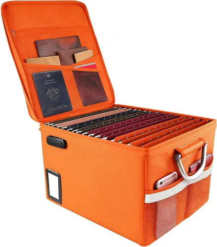 Vista 9 de TOMKID Archivador ignífugo con cerradura, organizador de documentos ignífugo, caja de archivos plegable, archivador con asa para certificaciones