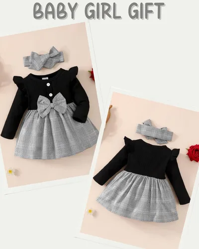 Vista 5 de Baby Girl Clothes Infant Dresses Newborn Fall Winter Outfits Plaid Dress Cute Birthday Princess Dresses for Girls