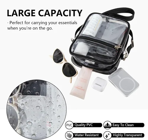 Vista 7 de Bolso cruzado transparente - Bolsa de asas transparente impermeable, bolsa transparente de PVC ligera de 0.012 in
