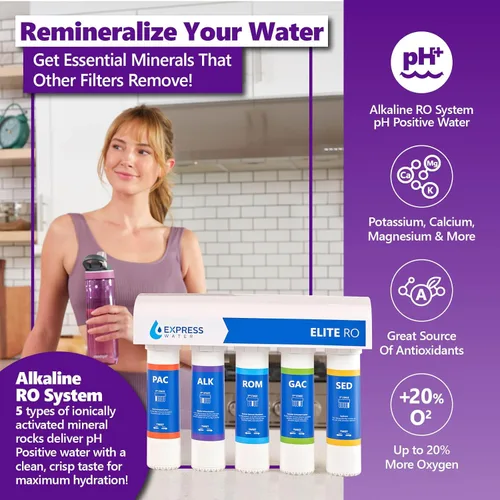Vista 2 de Paquete de sistema de filtración de agua alcalina de ósmosis inversa Express Water Elite RO + dispensador de agua para encimera de agua caliente