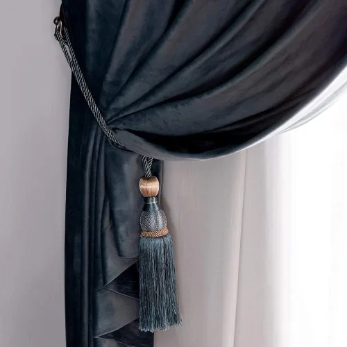 Vista 8 de Melodieux Alzapaños decorativos para cortina, borlas de bola, sujetadores de cortinas para ventanas de oficina en casa, cuerdas trenzadas con Azul