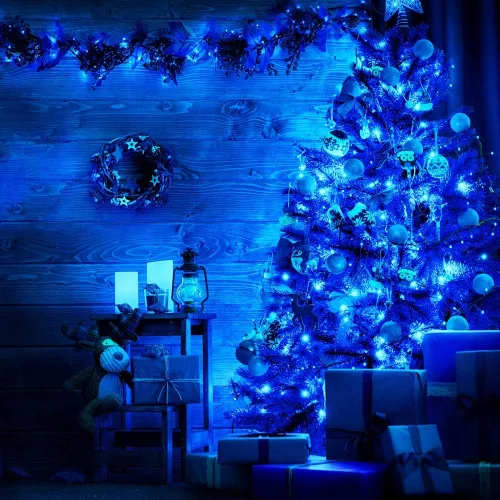 Vista 7 de Olafus Paquete de 16 luces de hadas azules que funcionan con pilas, mini tira de luces estrelladas impermeables IP68, 7 pies, 20 luces LED