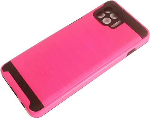 Vista 6 de Para Motorola One 5G, Moto One 5G UW /XT2075 - Funda de teléfono resistente a prueba de golpes de estilo cepillado - CS3 rosa intenso CS3 Negro/Rosa