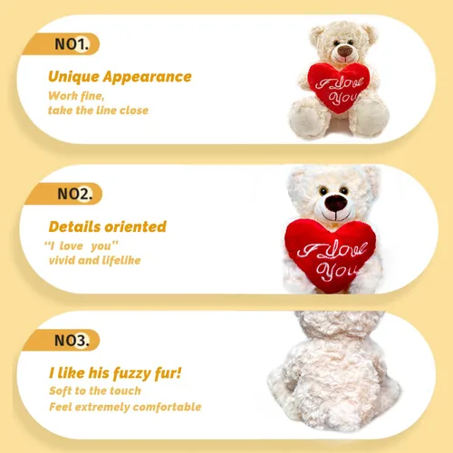 Vista 3 de I Love You'' - Oso de peluche blanco con corazón, recuerdo, animales de peluche suaves, lindo oso con corazón para mamá, papá, aniversario, San