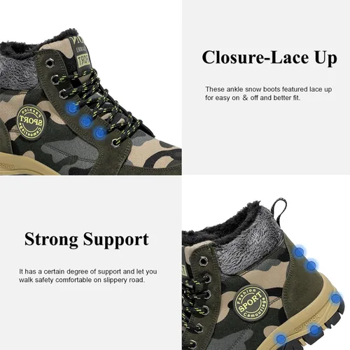 Vista 4 de Qiucdzi Botas de nieve de invierno para hombre, con forro de piel cálida, antideslizantes, para exteriores, zapatos de trekking antideslizantes