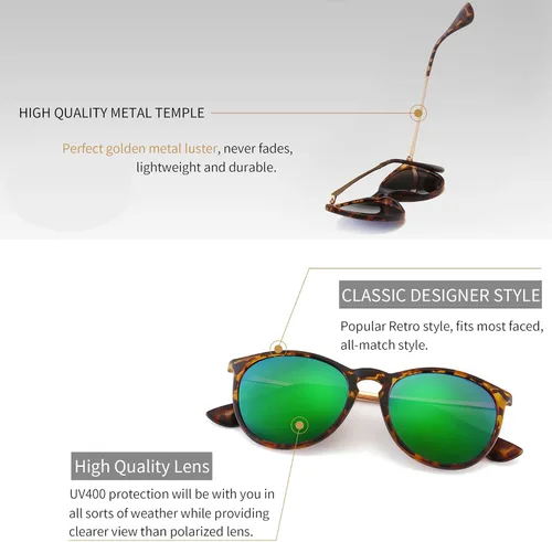 Vista 3 de SUNGAIT Gafas de sol redondas vintage para mujeres y hombres, estilo clásico retro