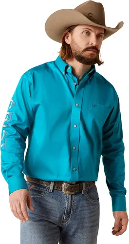 Vista 34 de Camisa de sarga con logotipo del equipo ARIAT de ajuste clásico para hombre Sea Scape USA 3X-Large Turkish Sea