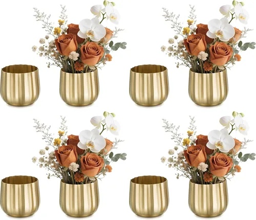 Vista 10 de NUPTIO Jarrones Dorados Pequeños para Centros de Mesa: 2 Piezas Jarrón de Trompeta de Flores Vintage de 3.94 Pulgadas Jarrón de Compota de Metal
